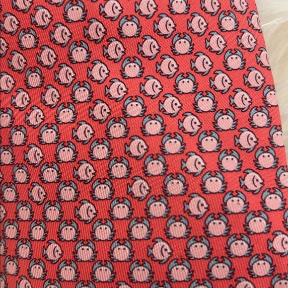 HERMES Men’s Tie Koral Small Fish and Crab Design AUTHENTIC - Picture 6 of 6
